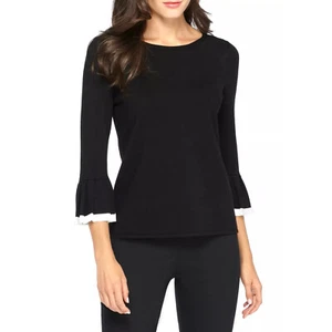 NWT Womens Plus Size 3X The Limited Black White Tipped Edge Bell Sleeve Sweater - Picture 1 of 2
