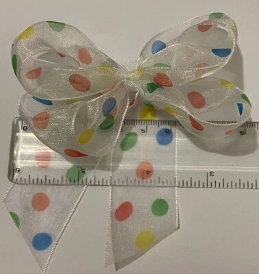 10 средних размеров белый с точками 80 мм органза бант/печать/вечеринки украшения. - Изображение 1 из 4