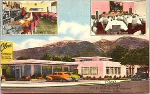 Ventura California c.1940's linen postcard Cleo's Restaurant in 3 views - Picture 1 of 4