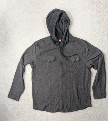 Quiksilver Flannel Hoodie Mens Large Hooded Shirt Jacket Shacket Blackish Gray - Image 1 of 4