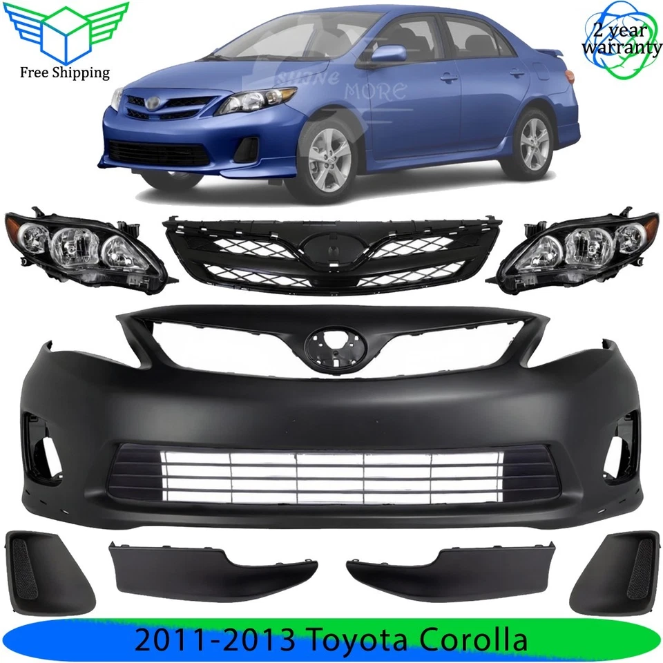 Front Bumper Cover Primed Plastic & Headlights Kit For 2011-2013 Toyota Corolla Foto 1 de 4