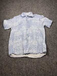 Peter Millar Shirt Mens Large Blue White Linen Short Sleeve Button Up Casual - Picture 1 of 7