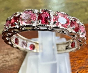 9ct WHITE GOLD RUBY AND TOURMALINE ETERNITY RING - Picture 1 of 5