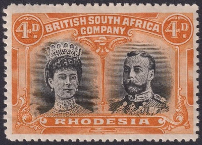 Rhodesia 1910 KGV Doble Cabeza 4d Negro y Naranja Como Nuevo SG140 RSC-B Foto 1 de 2