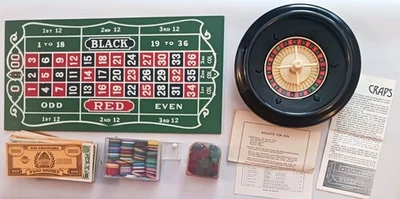 Vintage Roulette For Fun Made in Japan Game Drueke  Wheel Ball Chips Money - Image 1 of 4