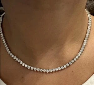 Three Prong Moissanite Tennis Necklace, VVS1 Certified Moissanite Round Necklace - Picture 1 of 4