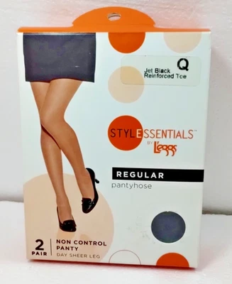 Meia-calça L'eggs Stylessentials Reg Top tamanho Q Jet preta biqueira reforçada 2 pares - Imagem 1 de 4
