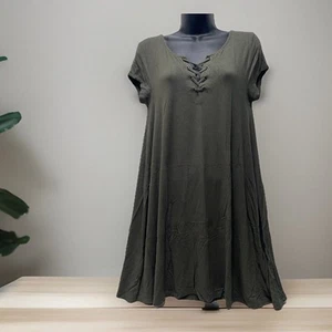 Mini Vestido Corto So Swing M Verde Elástico Con Cordones Frontales Suave Boho Moda Informal - Imagen 1 de 7