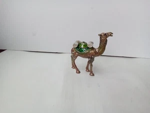 CAMEL FIGURE ENAMEL METALLIC BEJEWELED TRINKET BOX MAGNECTIC HINGE 4 " TALL NICE - Picture 1 of 13