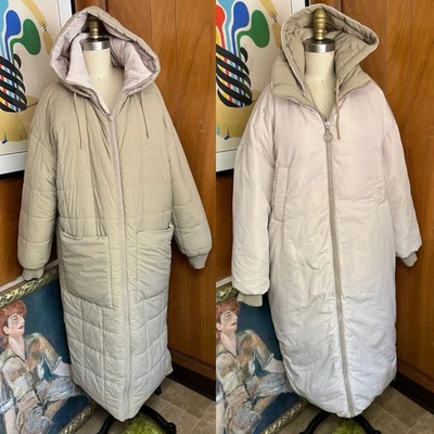 Abrigo acolchado largo reversible con capucha acolchado perla TOPSHOP crema EE. UU. 8 puffer Foto 1 de 4