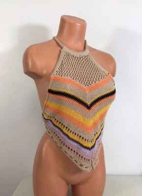 Love Knits NYC Halter Top Boho Cropped Festival Womens Large - Image 1 of 4