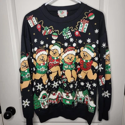 VINTAGE Nut Cracker Sweater Womens Large Crewneck Christmas Teddy Bears 90s - Image 1 of 4