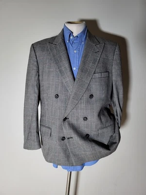 Casaco esportivo vintage 42S Burberry peito duplo preto branco xadrez vermelho - Imagem 1 de 4