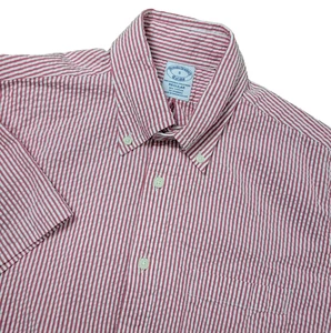 Brooks Brothers Herren klein rot weiß gestreift Performance Seersucker Button Down - Bild 1 von 5