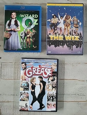 Musical 3-Movie Lot The Wizard Of Oz Blu-ray + DVDs The Wiz & Grease  - Image 1 of 4