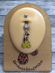 Cute Sitting PLUTO Mickey's Dog Enamel Dangle Belly Naval Ring Body Jewelry - Picture 1 of 2
