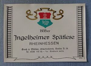 altes Weinetikett Musteretikett Etikett 1935er Ingelheimer Spätlese Rheinhessen
