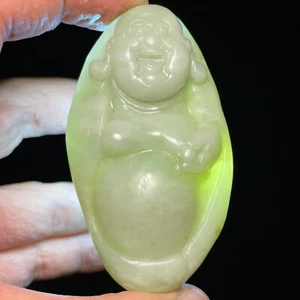 Antiguo collar colgante chino hetian jadeíta tallado a mano estatua Buda A1049 - Imagen 1 de 15