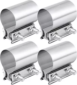4Pcs 2.5" T304 Stainless Steel Butt Joint Band Muffler Exhaust Pipe Clamp Sleeve - Picture 1 of 10