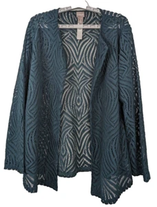 Chico's Women's Green Open Knit Cardigan Beach Swimwear Cover Up Size 2 (Med) - Picture 1 of 7