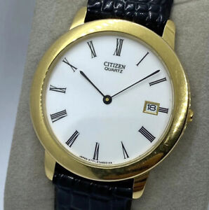 Citizen Quartz 4771 Mens Watch Stainless Steel Gold Plated watch Roman Number