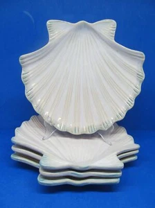 Shoreline Collection Home Studio 4 Salad Plates Scallop Shell Cream Blue Trim - Picture 1 of 16