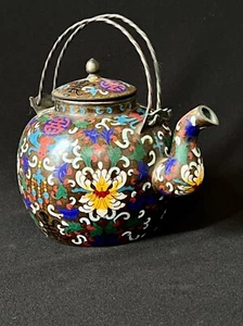 Beautiful rare genuine antique Chinese cloisonné brown/white flower marked teapo - Picture 1 of 9