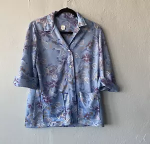 Blusa Preppy Vintage Años 70 Azul Floral Poli Talla L - Imagen 1 de 6