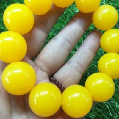 黄色琥珀珠手链 20 毫米鸡油颜色男女通用珠宝手绳 — 第 1/4 张图片