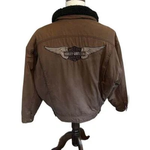 Vintage Harley-Davidson Men's Brown Sherpa Lined Jacket USA Large - Picture 1 of 5
