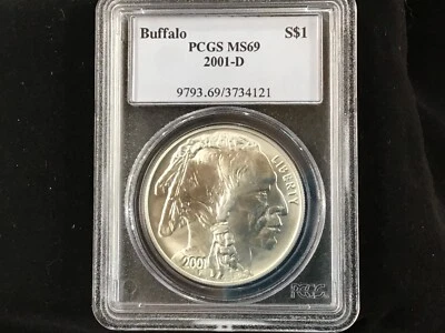 2001-D Buffalo Silver Dollar PCGS MS69 Gem BU   B0506 - Image 1 of 4