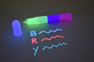 DirectGlow 3 Secciones XL Blacklight Brillo Invisible Marcador de Tinta UV Azul Rojo Amarillo - Imagen 1 de 12