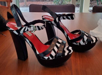 LASONIA OPEN TOE PLATFORM/SHOES/SANDALS, Red/White/Blk, SZ 8.5M - Image 1 of 3