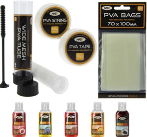 Carp Fishing PVA Set & 5 Liquids with Wide Tube Plunger + 7M Tape + Bags NGT  - Picture 1 of 8