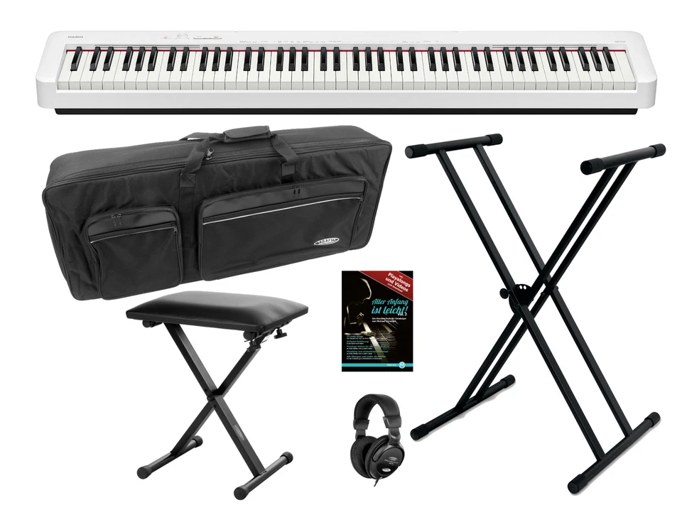 Casio CDP-S110 Compact pianoforte elettrico bianco set bundle supporto panca tastiera cuffie