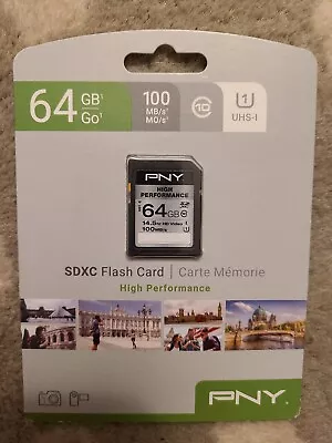 PNY High Performance SDXC 64 GB Memory Card - UHS-I U1/Class 10 P-SDXC64GU185-GE - Image 1 of 2