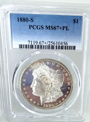 RARE---1880-S PCGS NS 67+ PL Morgan Silver Dollar 100 % DMPL OBVERSE Cover