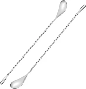 2 Pcs 12 Inch Bar Mixing Spoon Cocktail Spoon Stainless Steel Bar Long Spoon wit - Picture 1 of 6