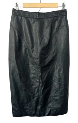 Falda lápiz vintage Pelle Cuir de cuero negro longitud midi talla 10 Foto 1 de 4