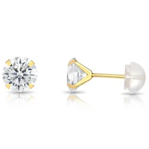 Pendientes de tachuelas redondas de oro liso real de 14 K estampado posterior de silicona 2-8 mm - Imagen 1 de 14