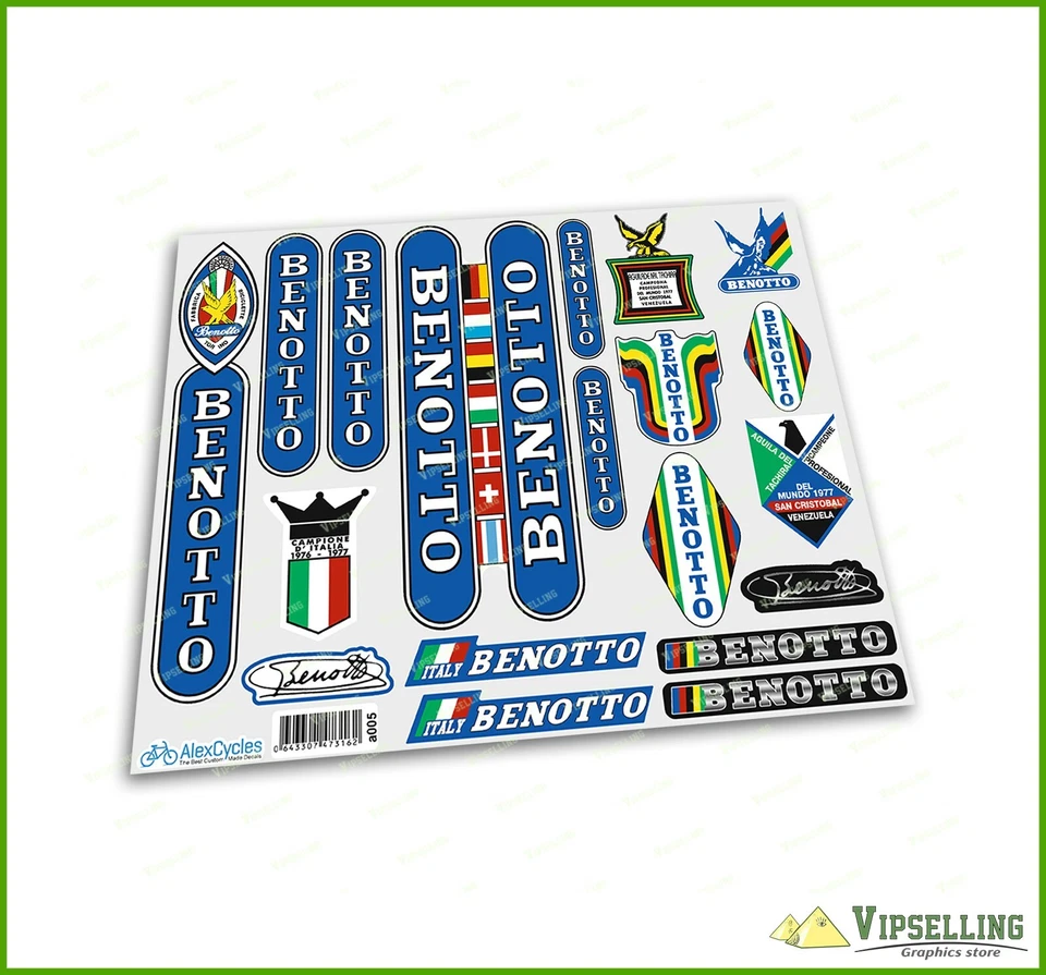 BENOTTO Campagnolo Restauración Calcomanías Banderas Marco Horquilla Kit Pegatinas - Imagen 1 de 1