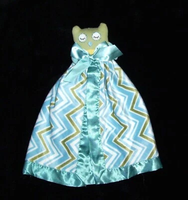Cocalo Owl Blue Green Baby Blanket Chevron Zigzag Bow Satin Lined Security Lovey - Image 1 of 3