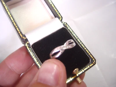 Anillo Vintage Plata Maciza - Impresionante Diseño de Banda - 3 Diamantes Naturales Talla L Foto 1 de 4