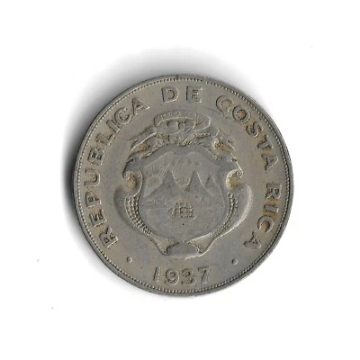 *Scarce* 1937 Costa Rica 1 Colon World Coin - Mintage 300,000 - KM# 177 - Image 1 of 2
