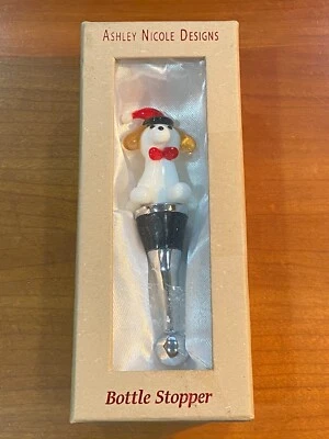 Tapón de botella de vino Ashley Nicole Designs vidrio artístico Navidad perro Foto 1 de 3