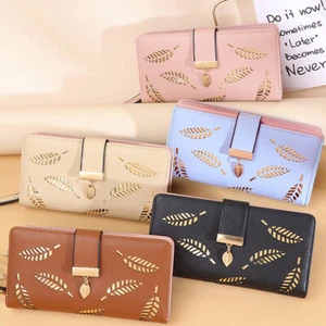 Womens Leather Long Wallet Bifold ID Card Holder Purse Checkbook Clutch Billfold - Picture 1 of 13