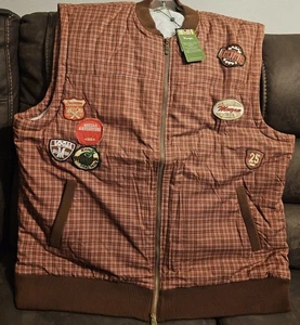 Meezan Artcouture Full Zip Plaid Embroidered Patch Quilted Vest XXXXL VTG?? BNWT - Picture 1 of 24
