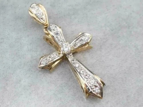 Colgante Cruz Navidad Diamante Creado en Laboratorio Corte Redondo 2Ct Chapado en Oro Amarillo 14K Foto 1 de 4