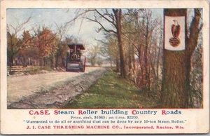 Vintage 1910s CASE STEAM ROLLERS Advertising Postcard "Building Country Roads" - Picture 1 of 2