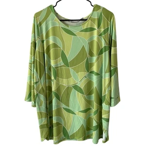 SUSAN GRAVER NWOT Abstract Liquid Knit Blouse Green Size 2X Three Quarter Sleeve - Picture 1 of 4